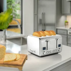 MegaChef 4 Slice Stainless Steel Toaster - Silver: 1800W, Automatic Shut-Off, Reheat & Defrost, Bagel Function, 90-Day Warranty -Kitchen Appliances GUEST 38455584 8a02 410e b1fe 37b588e57104