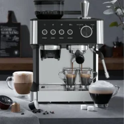 Kismile 15 Bar Espresso Machines With Grinder, Professional Espresso Maker With Removable Water Tank, Milk Frother Steam Wand