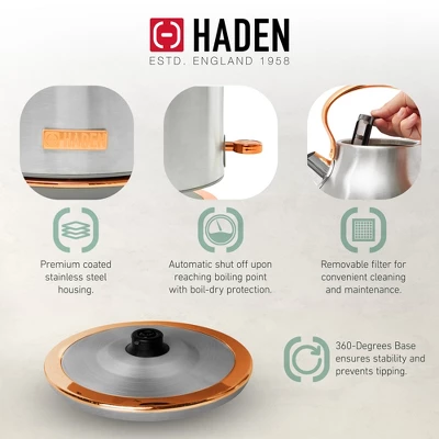 Haden Heritage 1.7 Liter Stainless Steel Electric Kettle Bundled With 12 Cup Drip Coffee Maker, Coffee Machine With Auto Shut-Off, Steel & Copper 2 Haden Heritage 1.7 Liter Stainless Steel Electric Kettle Bundled With 12 Cup Drip Coffee Maker, Coffee Machine With Auto Shut-Off, Steel & Copper - Image 2