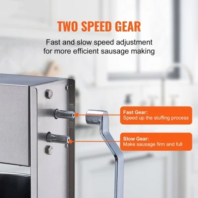 VEVOR Manual Sausage Stuffer, 10 L / 22 LBS Vertical Sausage Machine, Dual-Speed Meat Stuffer, Made Of Food-Grade 304 Stainless Steel, Silver 2 VEVOR Manual Sausage Stuffer, 10 L / 22 LBS Vertical Sausage Machine, Dual-Speed Meat Stuffer, Made Of Food-Grade 304 Stainless Steel, Silver - Image 2