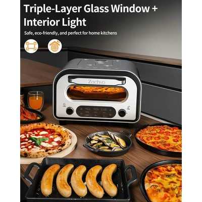 ZACHVO 1700W Electric Pizza Oven, 842°F Max, 90-Second Pizza, 12.6 Inches Stone, 5 Presets, Black 6 ZACHVO 1700W Electric Pizza Oven, 842°F Max, 90-Second Pizza, 12.6 Inches Stone, 5 Presets, Black - Image 6