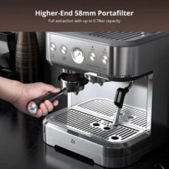 15 Bar Automatic Espresso Coffee Machine Stainless Steel With Grinder And 88 Fluid Ounces Water Tank And Milk Frother 1350W