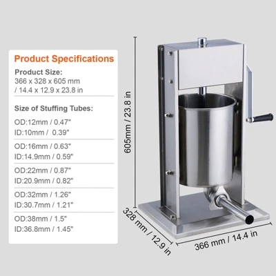 VEVOR Manual Sausage Stuffer, 10 L / 22 LBS Vertical Sausage Machine, Dual-Speed Meat Stuffer, Made Of Food-Grade 304 Stainless Steel, Silver 7 VEVOR Manual Sausage Stuffer, 10 L / 22 LBS Vertical Sausage Machine, Dual-Speed Meat Stuffer, Made Of Food-Grade 304 Stainless Steel, Silver - Image 7