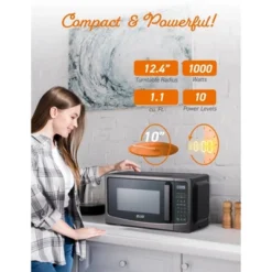 COMMERCIAL CHEF 1.1 Cu Ft Countertop Microwave, With 10 Power Levels, Pull Handle Door, Turntable And Digital Controls, Black Stainless Steel -Kitchen Appliances GUEST 3e787d0f 0fcb 4a4b 8551 c68c7f24a832
