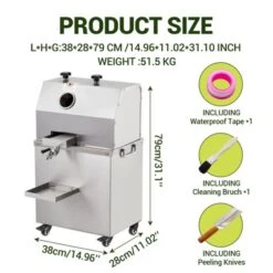 TROPOW Manual Sugar Cane Juicer, Commercial Press With Stainless Steel 3 Rollers, 2.4" Large Inlet, High Output Juicer Machine