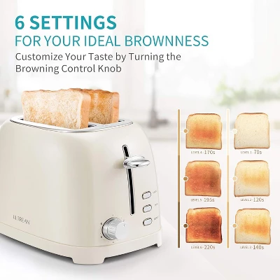 Ultrean Toaster 2 Slice With Extra-Wide Slot For Toasting Bagels, Breads, Waffles & More, Stainless Steel Material,6 Browning Settings 4 Ultrean Toaster 2 Slice With Extra-Wide Slot For Toasting Bagels, Breads, Waffles & More, Stainless Steel Material,6 Browning Settings - Image 4