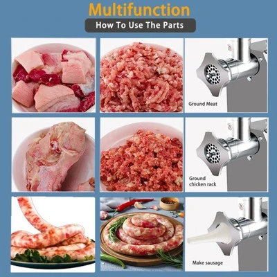 Commercial Heavy Duty Meat Grinder, Electric Meat Grinder With 1 Sausage Tubes, 2 Blades, 2 Plates, Meat Grinder Max Yield For Home Kitchen Use 6 Commercial Heavy Duty Meat Grinder, Electric Meat Grinder With 1 Sausage Tubes, 2 Blades, 2 Plates, Meat Grinder Max Yield For Home Kitchen Use - Image 6