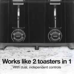 Proctor Silex Four Slice Toaster - Black: 1300W, Bagel & Toast Functions, Plastic, 1-Year Warranty