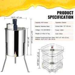 VEVOR Electric Honey Extractor, 4/8 Frames Honey Spinner Extractor, Stainless Steel Beekeeping Extraction, Apiary Centrifuge Equipment -Kitchen Appliances GUEST 49fc87f8 4bf4 4f9f b504 fc71ecfaf20f