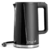 MegaChef 1.7L Double Wall Stainless Steel Electric Tea Kettle Black: 1000W, Hand Wash, 90-Day Warranty, Plastic Handle