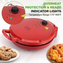 NutriChef 12'' Electric Pizza Maker With Non-Stick Plate & Cool Touch Handle (NCSW837RED) - Red -Kitchen Appliances GUEST 4c70c019 ef64 42bc 8c29 7fe7f01b2015