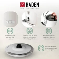 Haden Heritage 75012 1.7 Liter Stainless Steel Body Retro Electric Tea Kettle & Haden Heritage 75013 4 Slice Wide Slot Retro Toaster, Ivory White -Kitchen Appliances GUEST 4f1f5c40 d92f 430b b32c 2edf27c17fa5