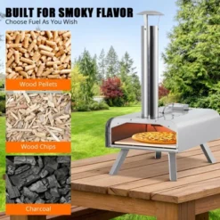 Portable Pizza Oven Outdoor, 12" Wood Pellet Pizza Ovens With Pizza Stone & Storage Bag & Pizza Peel, Stainless Steel Pizza Maker Grill