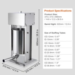 VEVOR Electric Sausage Stuffer, 12 L / 25 LBS Vertical Meat Stuffer, 200W Motor, Stepless Speed Control And Foot Pedal, Silver -Kitchen Appliances GUEST 5198e242 6cb3 47bb b5d4 3b6d10a6bbeb