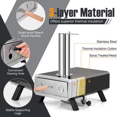 Costway Outdoor Pizza Oven Wood Pellet Pizza Stove With 12" Round Rotatable Pizza Stone 4 Costway Outdoor Pizza Oven Wood Pellet Pizza Stove With 12" Round Rotatable Pizza Stone - Image 4