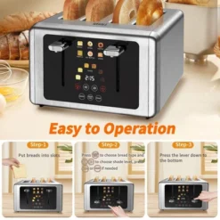 WHALL 4 Slice Toaster, Touchscreen Toaster, Stainless Steel Toaster Digital Timer, Dual Control Panel, 6 Shade Settings＆6 Bread Types, Wide Slots -Kitchen Appliances GUEST 5713a105 7f7e 451a 983f d69b86feb697 1