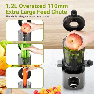 Masticating Juicer With 4.35 In Large Caliber For Whole Fruits &Vegetables, 50RPM Slow Cold Press Juicer, Reverse Function, BPA Free, 8-stage Spiral 2 Masticating Juicer With 4.35 In Large Caliber For Whole Fruits &Vegetables, 50RPM Slow Cold Press Juicer, Reverse Function, BPA Free, 8-stage Spiral - Image 2