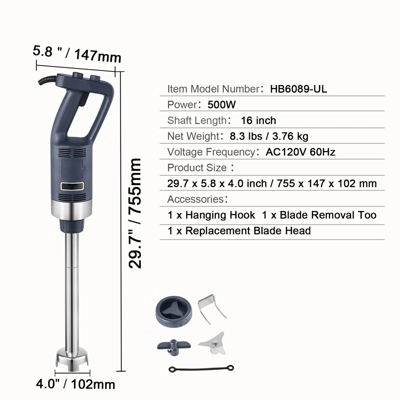 VEVOR Commercial Immersion Blender, 500W Heavy Duty Hand Mixer, 16 Inch Stepless Variable Speed Mixer With Stainless Steel Blade, Black 7 VEVOR Commercial Immersion Blender, 500W Heavy Duty Hand Mixer, 16 Inch Stepless Variable Speed Mixer With Stainless Steel Blade, Black - Image 7