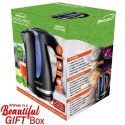 Brentwood 1,100-Watt Cordless Electric Kettle With Concealed Stainless Steel Heating Element, 360° Base, Auto Shutoff, And Boil-Dry Protection
