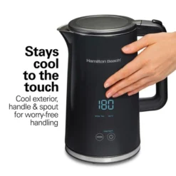 Hamilton Beach 1.7L Digital Cool Touch Kettle 41033: Stainless Steel Tea Maker, Portable Electric Water Kettle, 1500W, Black