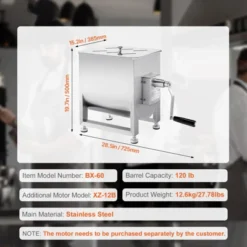 VEVOR Manual Meat Mixer, 120L Fixed Tank Meat Processing Equipment(Mixing Max 120LBS For Meat), Stainless Steel Meat Mixer, Silver -Kitchen Appliances GUEST 5d224669 6d0d 49be b8bd 29f65101225e