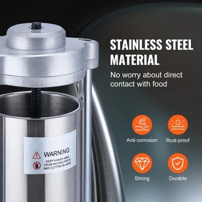 VEVOR Manual Sausage Stuffer, 2 L / 5 LBS Vertical Sausage Machine With G-type Clamp, Food-Grade 304 Stainless Steel Barrel, Silver 5 VEVOR Manual Sausage Stuffer, 2 L / 5 LBS Vertical Sausage Machine With G-type Clamp, Food-Grade 304 Stainless Steel Barrel, Silver - Image 5