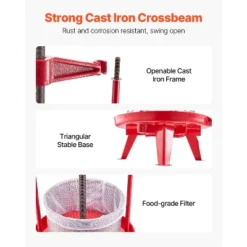 VEVOR 2.38 Gal/9L Fruit Wine Press, Stainless Steel Basket With Cross-beam And Triangular Structure, Manual Juice Maker, Red -Kitchen Appliances GUEST 5edd6ed0 8536 4175 93c9 64c7dcfacf48