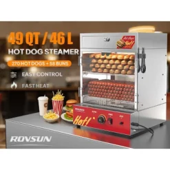 ROVSUN 49QT/46L Hot Dog Steamer, 2-Tier Hut Steamer, Hot Dog Steamer Bun Warmer Cooker 270 Hot Dogs & 58 Buns Capacity With Drawer, Removable Shelves -Kitchen Appliances GUEST 6023623b 2745 4afd abec 54f745c86989