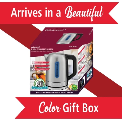 Brentwood 1,500-Watt 1.79-Qt. Cordless Digital Stainless Steel Kettle With 5 Temperature Presets And Swivel Base In Black 2 Brentwood 1,500-Watt 1.79-Qt. Cordless Digital Stainless Steel Kettle With 5 Temperature Presets And Swivel Base In Black - Image 2