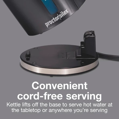 Proctor-Silex 1.7 Lt Cordless Electric Kettle - 41002PS: Black Water Heater Kettle, 1500W Hot Pot, Plastic Tea Maker 3 Proctor-Silex 1.7 Lt Cordless Electric Kettle - 41002PS: Black Water Heater Kettle, 1500W Hot Pot, Plastic Tea Maker - Image 3