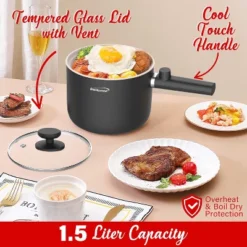 Brentwood 600-Watt 1.6-Qt. Multifunction Electric Hot Pot Cooker With Ceramic Non-Stick Ceramic Coating And Stainless-Steel Food Steamer, Black -Kitchen Appliances GUEST 643a8292 dc8c 4e9b 9d8e 84eb4b7640f2