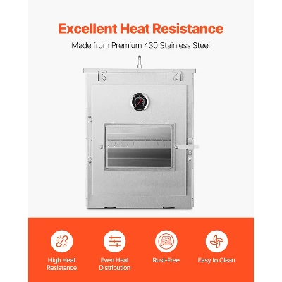 VEVOR Foldable Camping Oven, Stainless Steel Portable Camping Stove, With 3 Tier Grill, Handle And Thermometer, Use With Wood Burning Fire, Silver 4 VEVOR Foldable Camping Oven, Stainless Steel Portable Camping Stove, With 3 Tier Grill, Handle And Thermometer, Use With Wood Burning Fire, Silver - Image 4