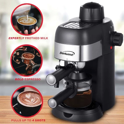 Brentwood GA-134BK 4-Cup Stainless Steel Espresso And Cappuccino Maker Machine In Black 1 Brentwood GA-134BK 4-Cup Stainless Steel Espresso And Cappuccino Maker Machine In Black
