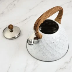 SharpChef Whistling Stovetop Tea Kettle,Food Grade Stainless Steel, Cool Touch Wood Look Handle, Fast Boil, For Gas, Electric, And Glass Ranges - 3L -Kitchen Appliances GUEST 657904f1 0e9b 4507 a03c c458212f6370