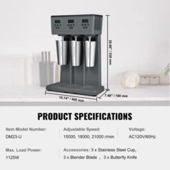VEVOR Milkshake Maker, 375W X 3 Electric Milkshake Machine, Commercial Triple Heads Drink Mixer Blender, Intelligent Microswitch, Gray -Kitchen Appliances GUEST 68ed1783 4496 435b a53a f479645af954