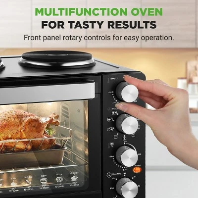 NutriChef 30+ Quart Countertop Convection Oven Cooker - 1500W Heating, Rotisserie, Dual Hot Plates, 120V - Black 2 NutriChef 30+ Quart Countertop Convection Oven Cooker - 1500W Heating, Rotisserie, Dual Hot Plates, 120V - Black - Image 2