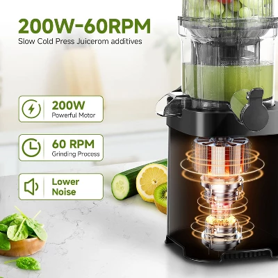 Masticating Juicer, 5.2-inch Feed Chute For Whole Fruits &Vegetables, Non-Clogging Slow Cold Press Juicer With Triple Strainers, Powerful 200W Motor 3 Masticating Juicer, 5.2-inch Feed Chute For Whole Fruits &Vegetables, Non-Clogging Slow Cold Press Juicer With Triple Strainers, Powerful 200W Motor - Image 3