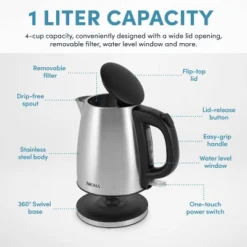 Aroma 1L Electric Water Kettle - Stainless Steel: Tea Kettle, Water Heater, Overheat Protection, 360° Rotating Base 25 Aroma 1L Electric Water Kettle - Stainless Steel: Tea Kettle, Water Heater, Overheat Protection, 360° Rotating Base -Kitchen Appliances GUEST 6c6807ec 635c 4663 91f0 849f447abe03
