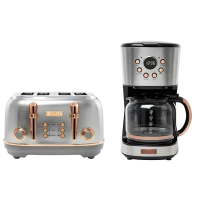 Haden Heritage 4 Slice Wide Slot Stainless Steel Toaster Bundled With 12 Cup Programmable Drip Coffee Maker Coffee Machine, Steel & Copper 6 Haden Heritage 4 Slice Wide Slot Stainless Steel Toaster Bundled With 12 Cup Programmable Drip Coffee Maker Coffee Machine, Steel & Copper - Image 6