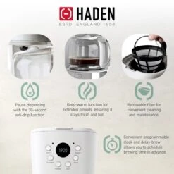 Haden 12 Cup Programmable Coffee Maker With Brew Strength Control With Heritage 2 Slice Wide Slot Stainless Steel Bread Toaster, White -Kitchen Appliances GUEST 6eea45ff 85c3 4490 a63b 617ac9bb57db