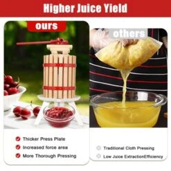 Manual Fruit Wine Press, Wood Steel Fruit And Wine Press With T-Handle, Wine Making Press For Outdoor, Kitchen, Assembly Required