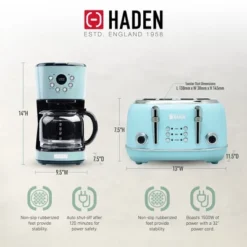 Haden 12 Cup Programmable Drip Coffee Maker Coffee Machine Bundled With Heritage 4 Slice Wide Slot Stainless Steel Toaster, Turquoise & Chrome -Kitchen Appliances GUEST 6fad955f 3f1d 4611 ad37 ed840d0c9eda
