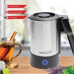 Brentwood KT-1506S 1000-Watt 20-Oz. Dual-Voltage Stainless Steel Electric Travel Kettle, Automatic Shutoff In Silver -Kitchen Appliances GUEST 6fdd0d02 db09 4852 8212 bac1b3b28ca9