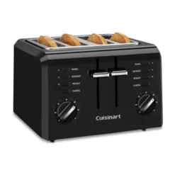 Cuisinart 4-Slice Toaster Black CPT-142BKP1: Adjustable Browning, Reheat & Defrost, Removable Crumb Tray, 1800W
