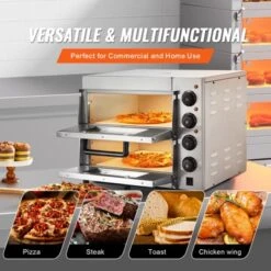 VEVOR Commercial Pizza Oven Countertop, 14" Double Deck Layer, Stainless Steel Electric Pizza Oven With Stone And Handle -Kitchen Appliances GUEST 72ef2469 9d9a 4928 b59c 8f58e11d390b