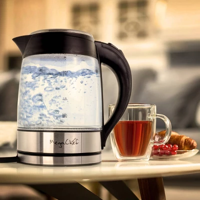 MegaChef 1.8L Electric Tea Kettle - Silver: Hot Pot, Water Boiler, 1100W, Glass & Stainless Steel, 360° Base, Auto Shut-Off 1 MegaChef 1.8L Electric Tea Kettle - Silver: Hot Pot, Water Boiler, 1100W, Glass & Stainless Steel, 360° Base, Auto Shut-Off