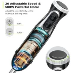 Bonsenkitchen Immersion Blender, 20 Variable Speeds & Turbo, 4-In-1 Stainless Steel Handheld Blender Stick Mixer With Egg Whisk, Beaker & Chopper Bowl
