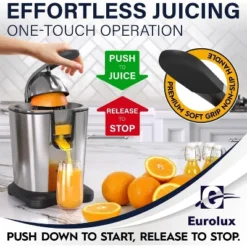 Eurolux 300W Citrus Juicer Power Pro– Stainless Steel, Quiet, Dishwasher Safe, Anti-drip Spout -Kitchen Appliances GUEST 7528f5e4 5ca3 4d7b 9e85 a33a686667fd
