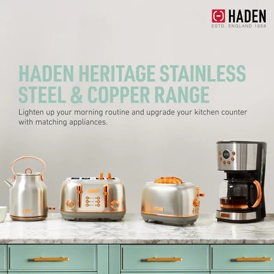 Haden Heritage 4 Slice Wide Slot Stainless Steel Toaster Bundled With 12 Cup Programmable Drip Coffee Maker Coffee Machine, Steel & Copper 5 Haden Heritage 4 Slice Wide Slot Stainless Steel Toaster Bundled With 12 Cup Programmable Drip Coffee Maker Coffee Machine, Steel & Copper - Image 5