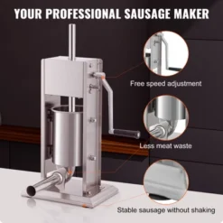 VEVOR Manual Sausage Stuffer, 7LBS/3L Capacity, Two Speed 304 Stainless Steel Vertical Sausage Stuffer, Sausage Filling Machine, Silver -Kitchen Appliances GUEST 78eb7d8c 0d26 4506 8d03 11c2bd3e0aab